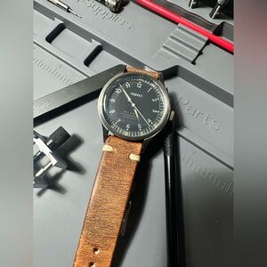 Tsovet SVT PW-38 Quartz Field Watch Black Dial  with Brown Leather Strap